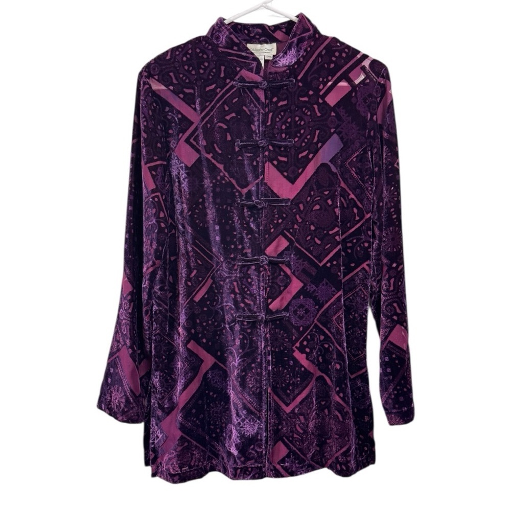 Whimsigoth Burnout Velvet Frog Button Down Sheer Boho Tunic Top Purple Small